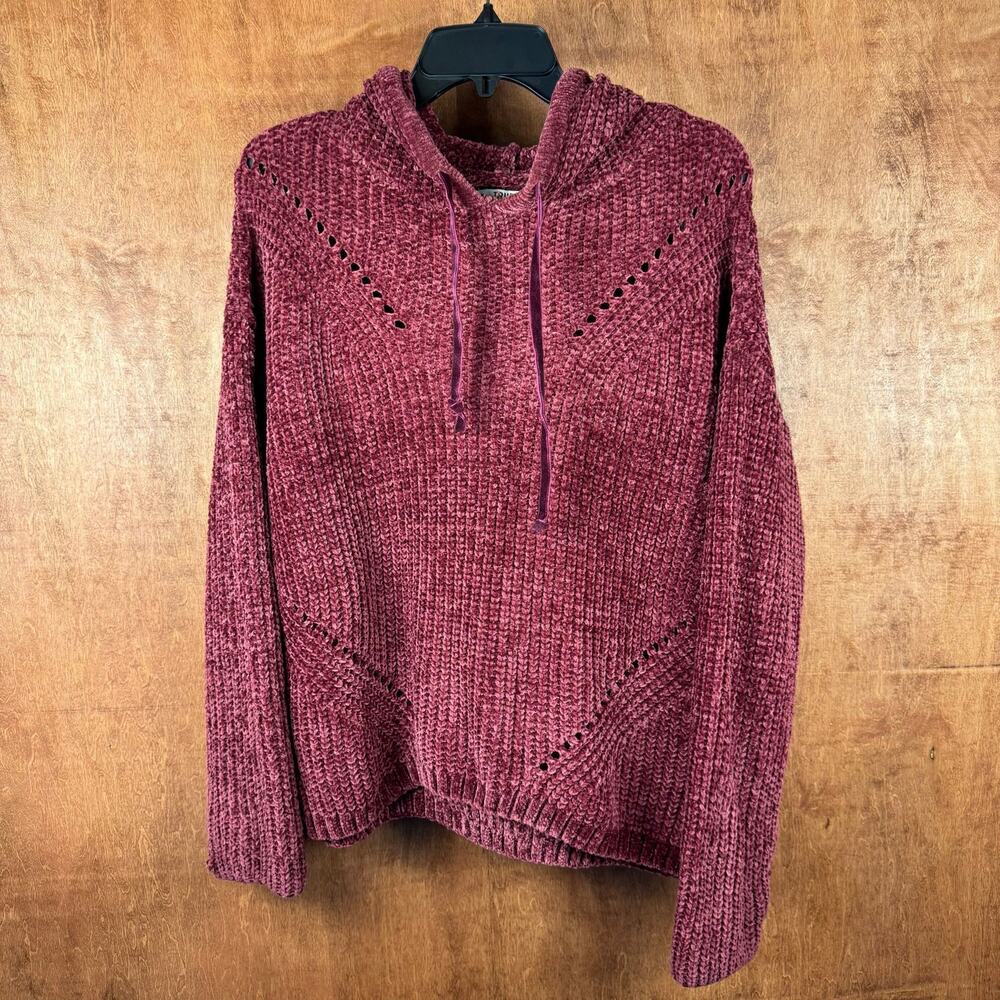 True Craft XL soft chenille hoodie pullover sweater burgundy - Picture 6 of 8
